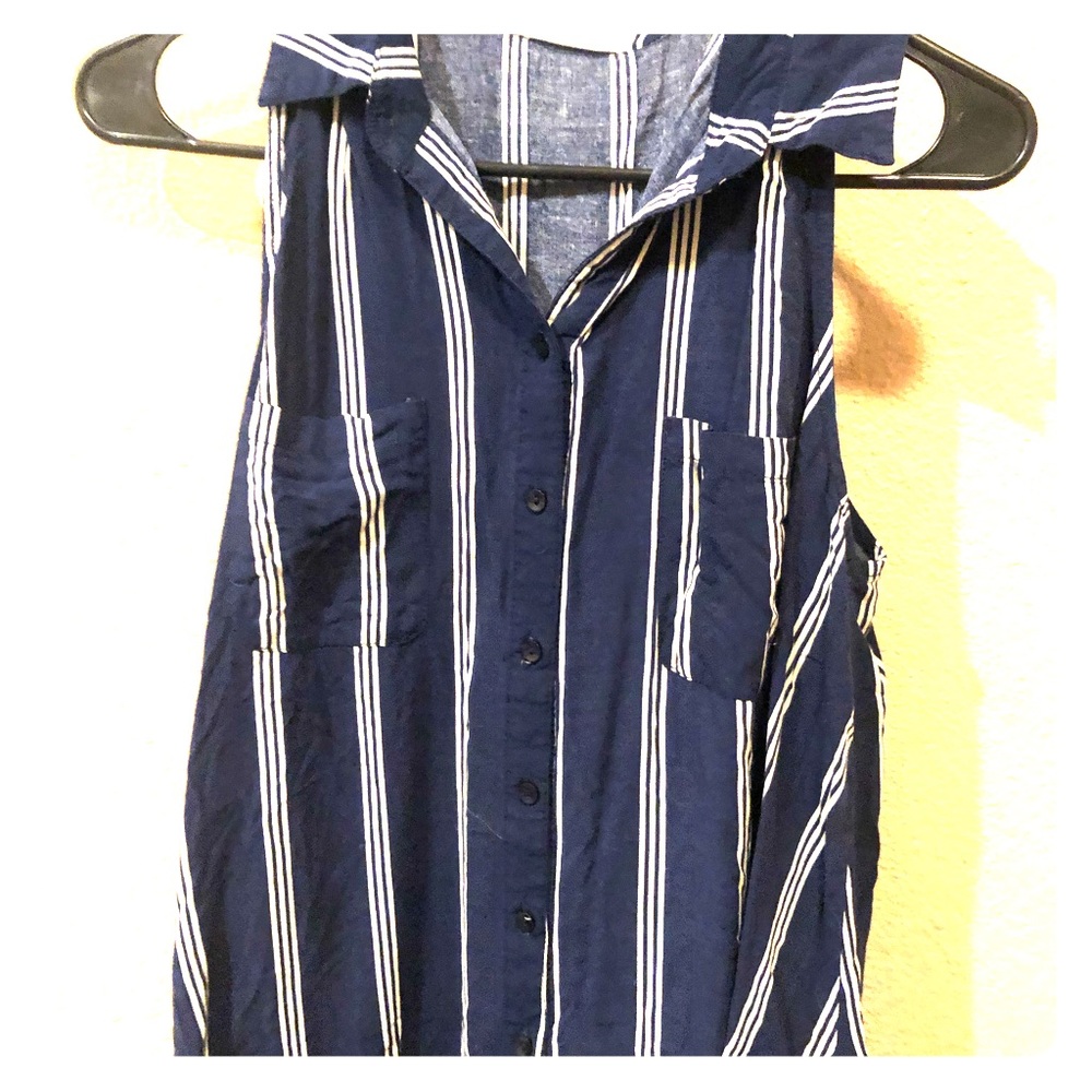 Collared Sleeveless  Striped Blouse